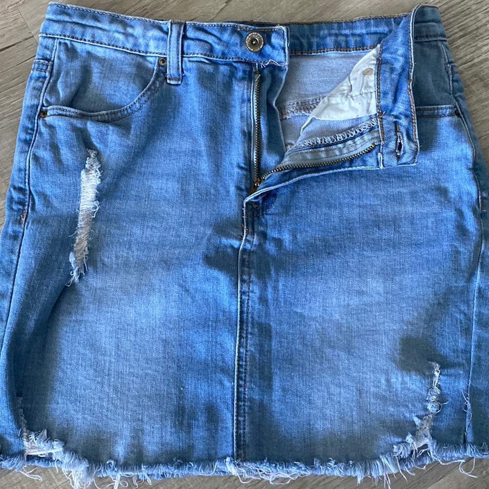 Fashion Nova Distressed Light Wash Denim Skirt